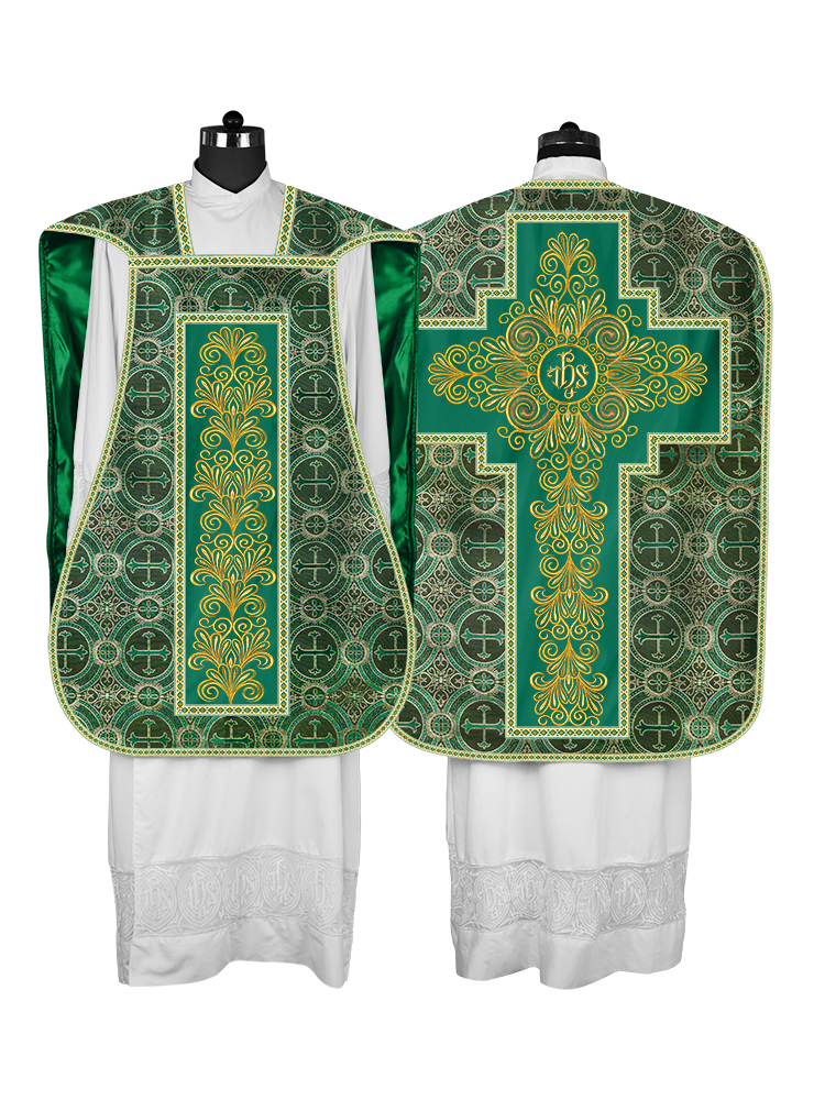 Roman Chasuble Vestment enriched With Coloured Braids and Trims