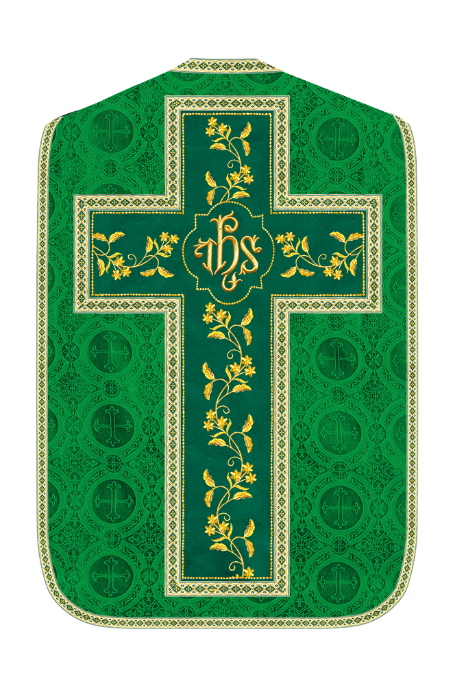 Roman Chasuble Vestment With Floral Design and Trims