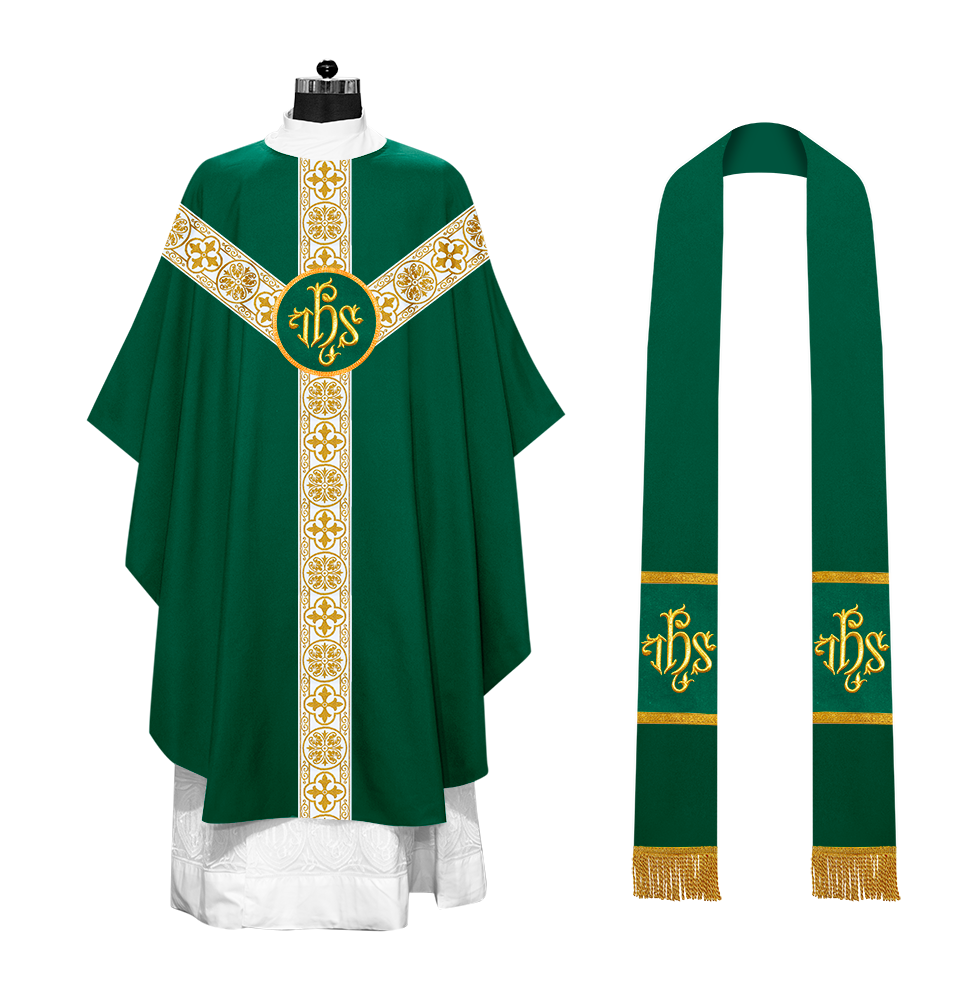 Gothic Chasuble Vestment with Motif and White Orphrey