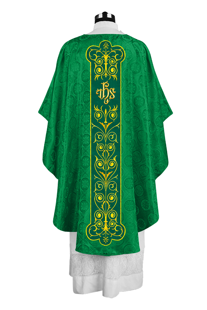Liturgical Priest Chasuble with Vintage-Style Embroidered Orphrey