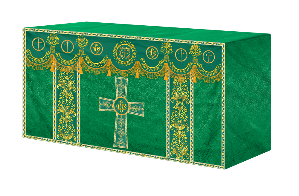 Ornate Altar Cloth with Gold Embroidery & Gothic Cross Design