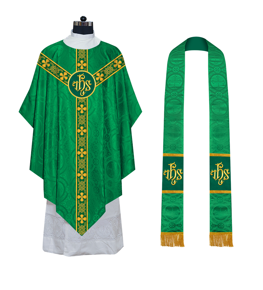 Liturgical Pugin Chasuble with Woven Designer Braided Orphrey