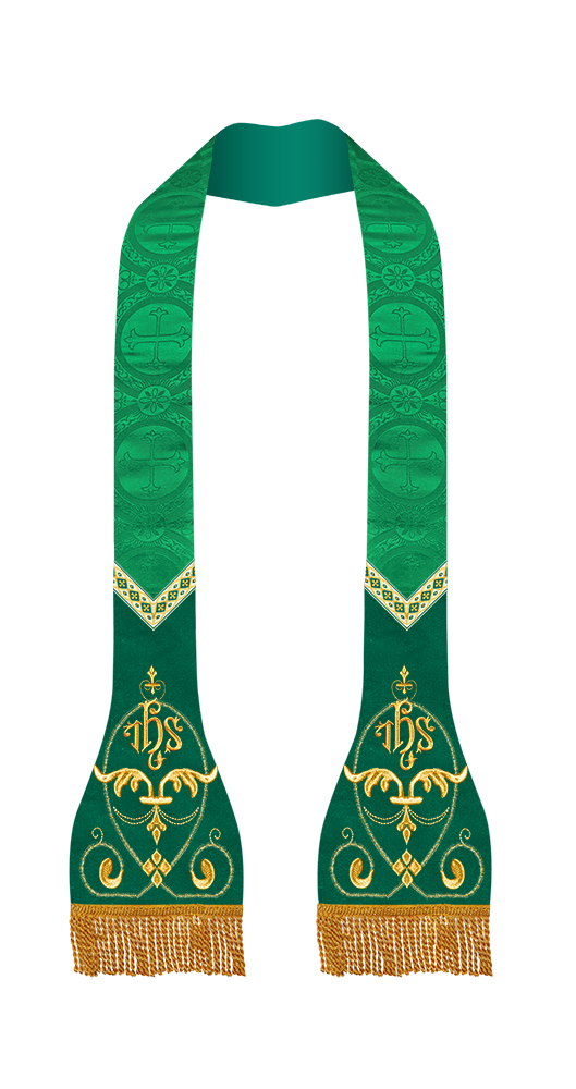 Liturgical Roman stole with Embroidered Trims