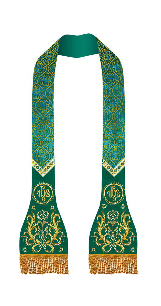 Set of Four Spiritual Roman Stole with Embroidered Motif and trims