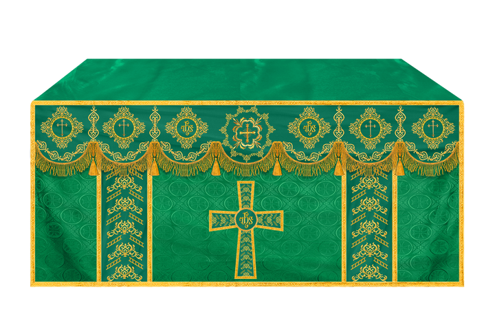 Embroidered Altar Cloth with Spiritual Motif and Braided Trims