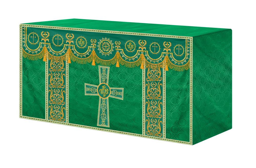 Embroidered Altar Frontal with Ornate Orphrey & Cross Design