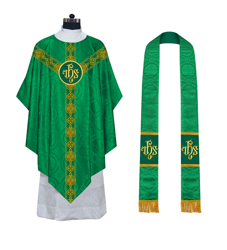 Liturgical Pugin Chasuble with Woven Designer Braided Orphrey