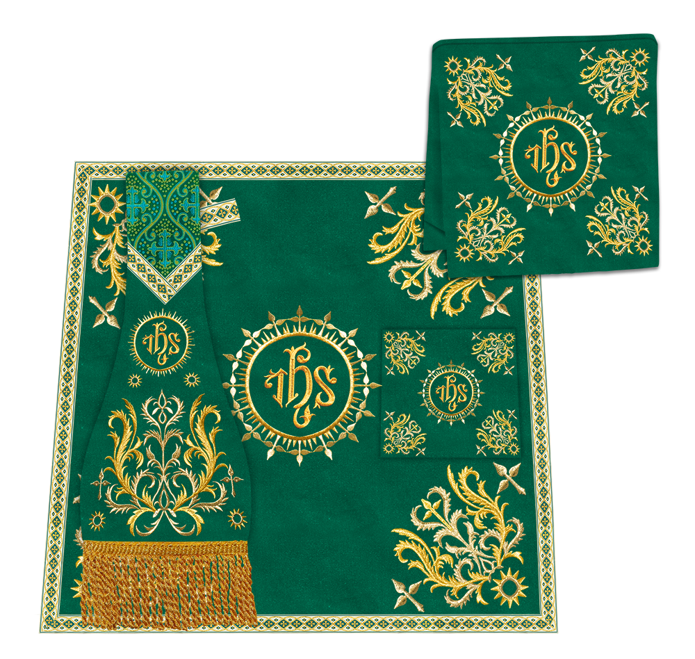 Liturgical Roman Chasuble Vestment With Spiritual Motifs and Trims