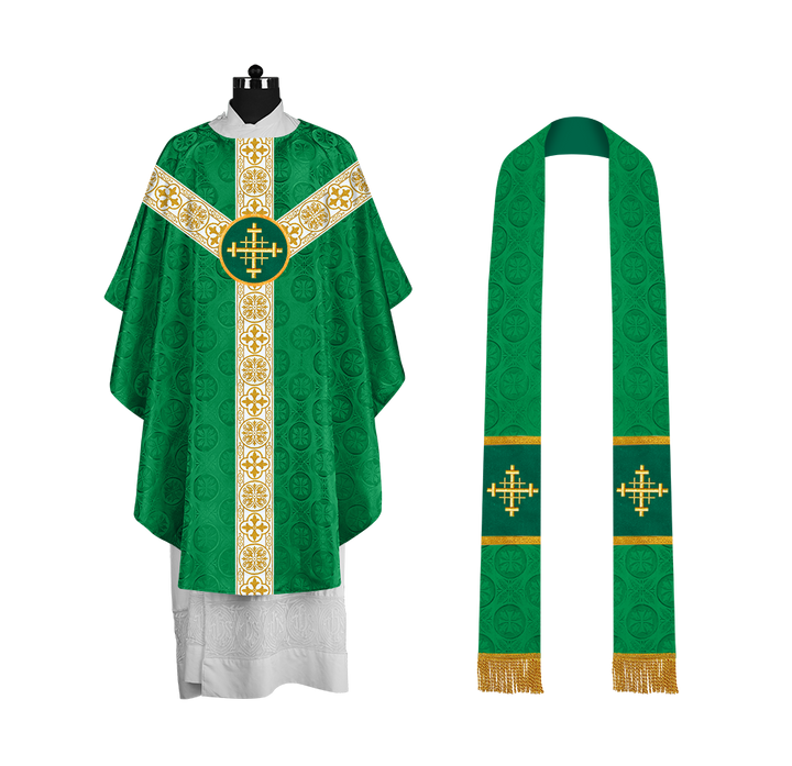 Priest Chasuble with Classic Braided Orphrey and Trims