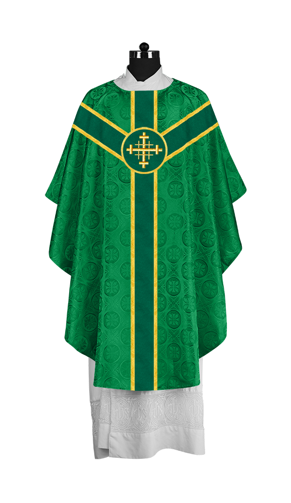 Liturgical Gothic Chasuble with Embroidered Motif and Plain Orphrey