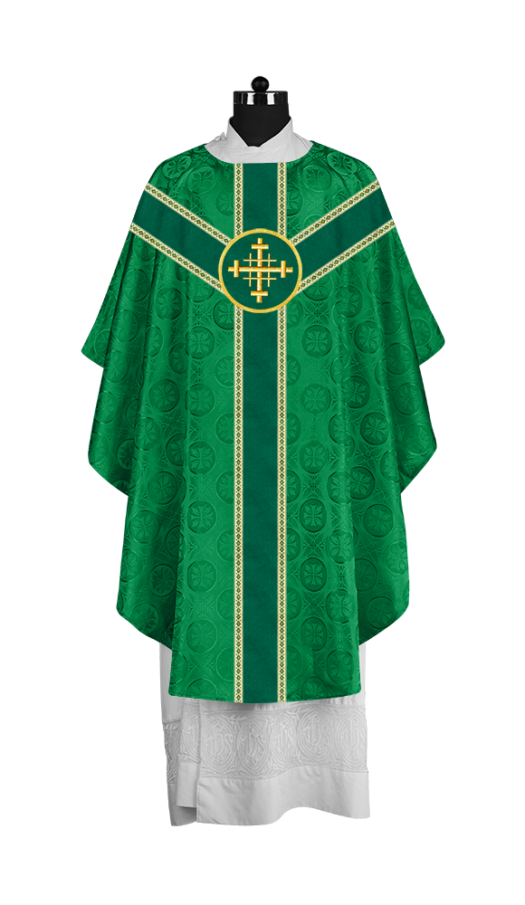 Liturgical Gothic Chasuble with Embroidered Motif and Plain Orphrey
