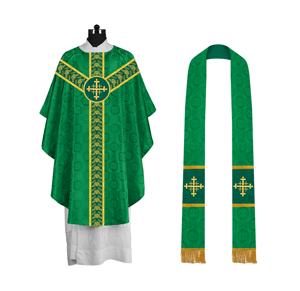 Traditional Gothic Chasuble Vestment with Embroidered Orphrey