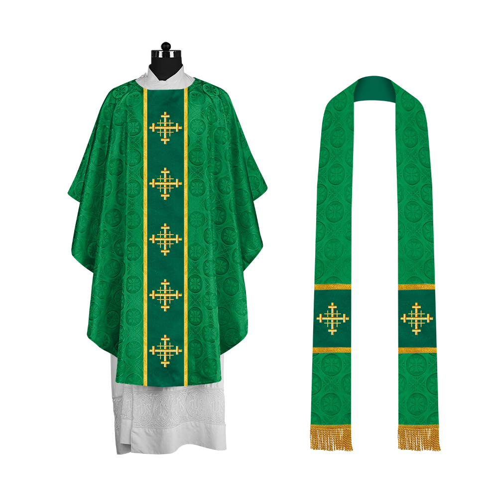 Handcrafted Gothic Chasuble with Cross Embroidered Orphrey