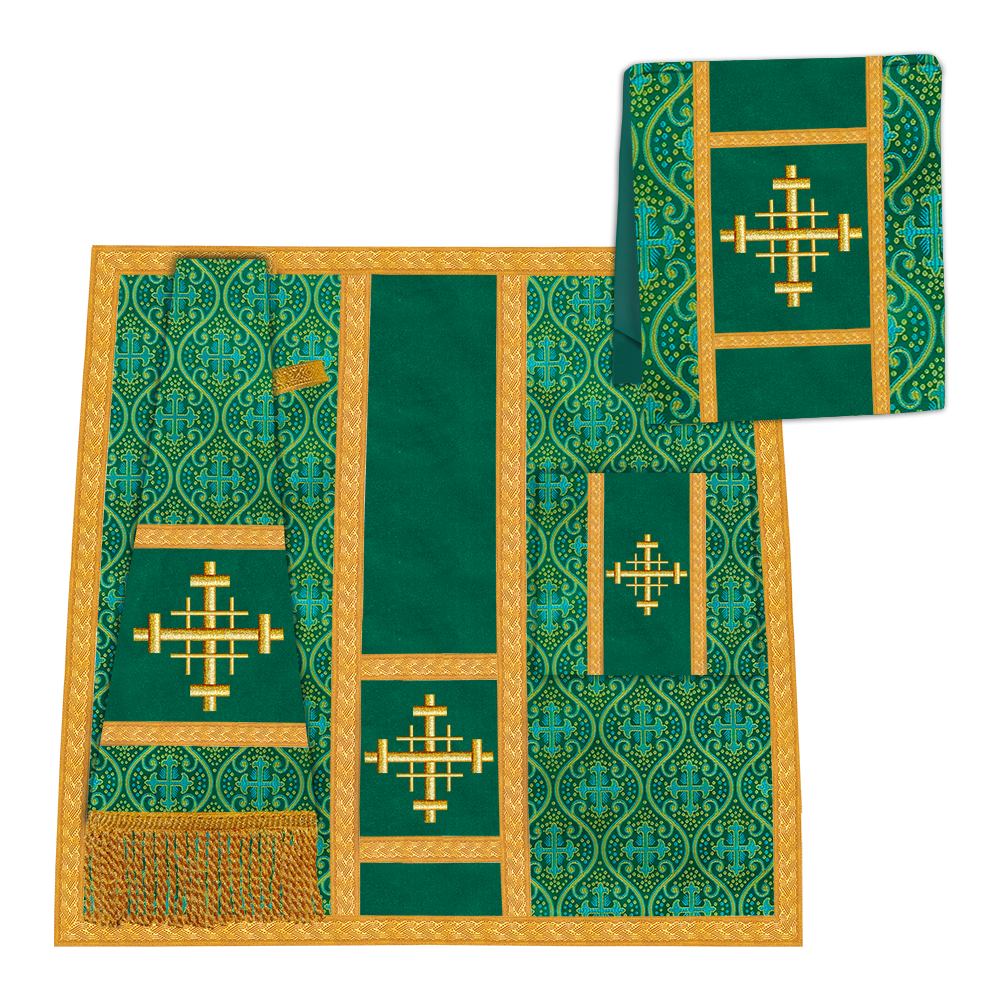 Gothic Chasuble Vestment with woven Braided Trims and Spiritual Motifs