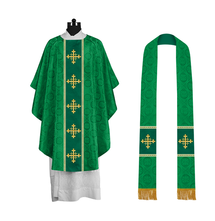 Liturgical Gothic Chasuble with Embroidered Cross Motif