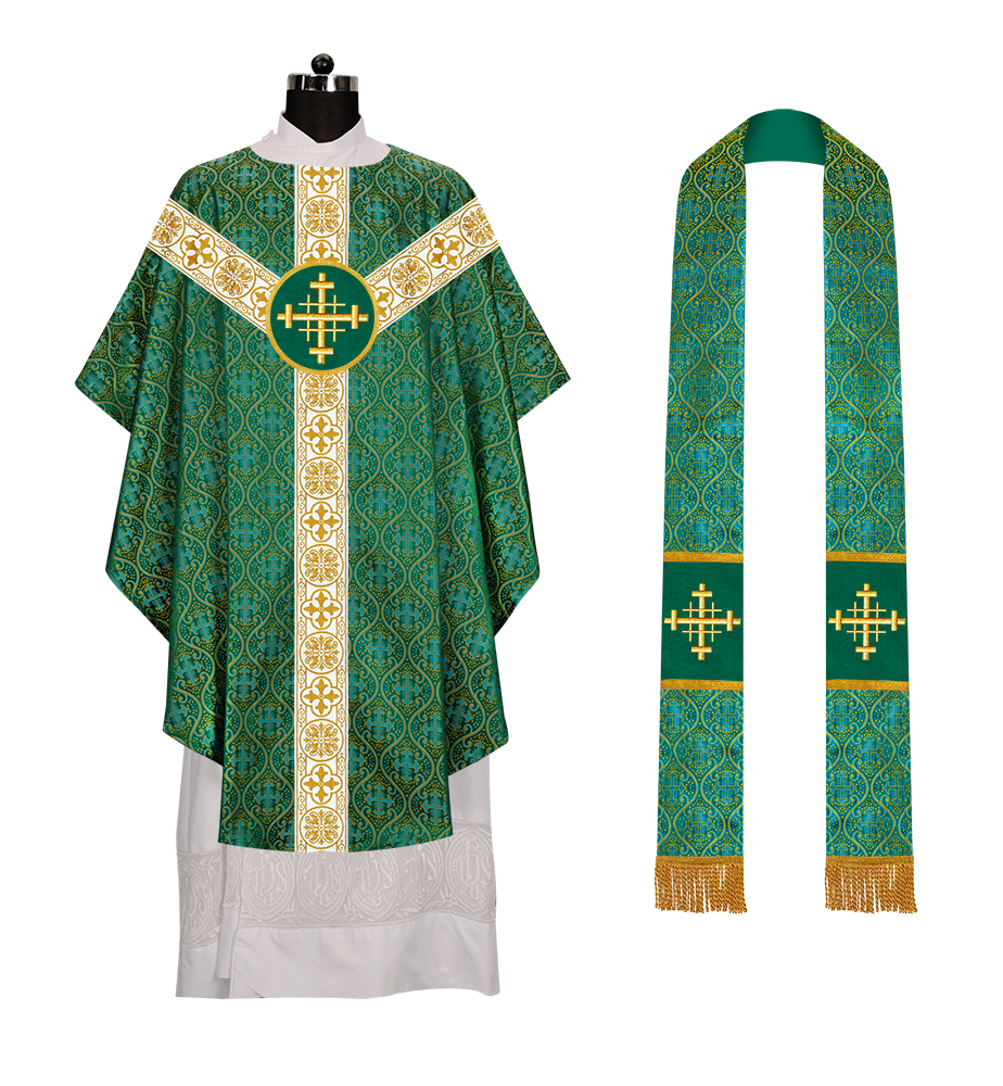 Gothic Chasuble Vestment with Motif and White Orphrey