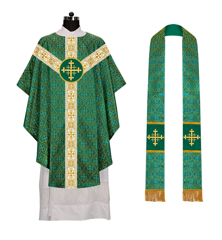 Gothic Chasuble Vestment with Motif and White Orphrey