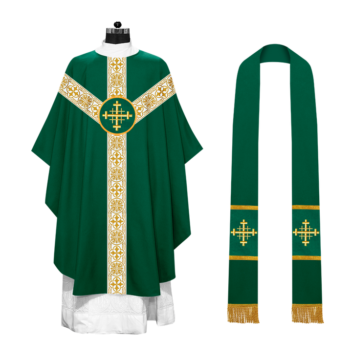 Gothic Chasuble Vestment with Motif and White Orphrey