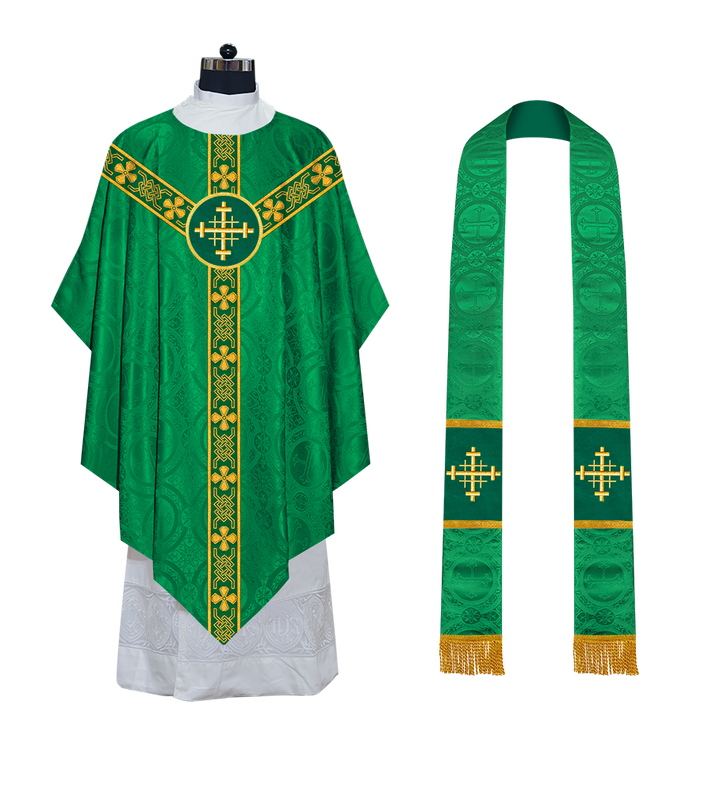 Liturgical Pugin Chasuble with Woven Designer Braided Orphrey