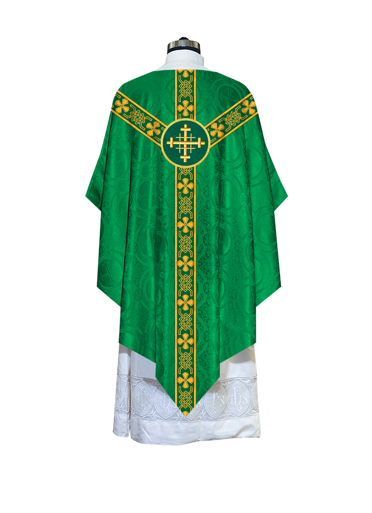 Liturgical Pugin Chasuble with Woven Designer Braided Orphrey