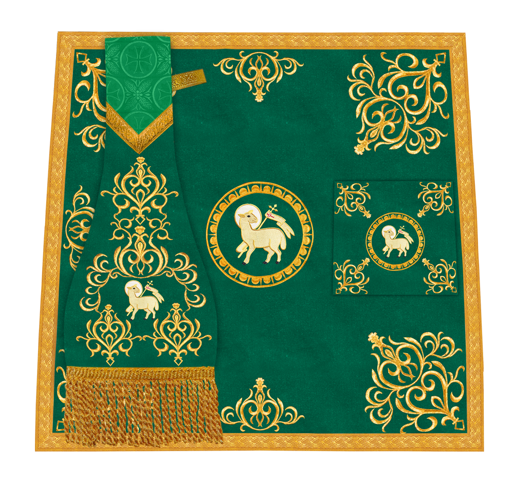 Embroidered Altar Cloth with Spiritual Motif and Braided Trims