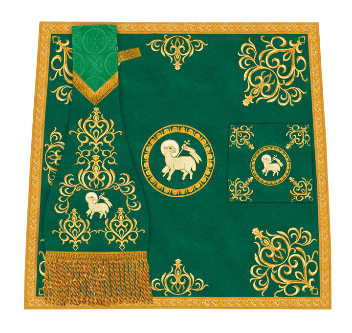 Embroidered Altar Cloth with Spiritual Motif and Braided Trims