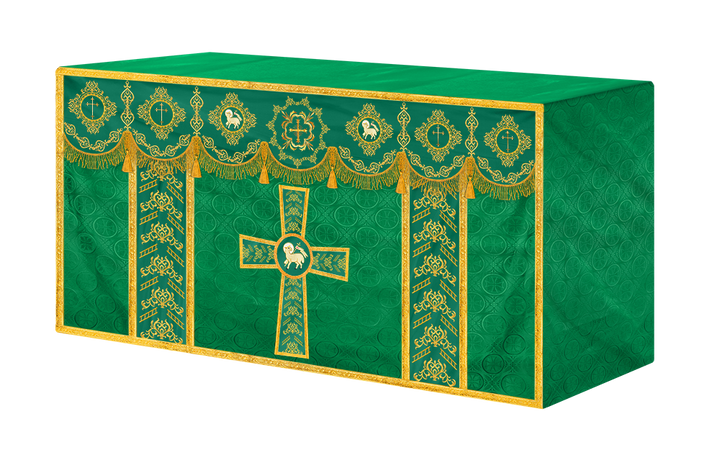Embroidered Altar Cloth with Spiritual Motif and Braided Trims