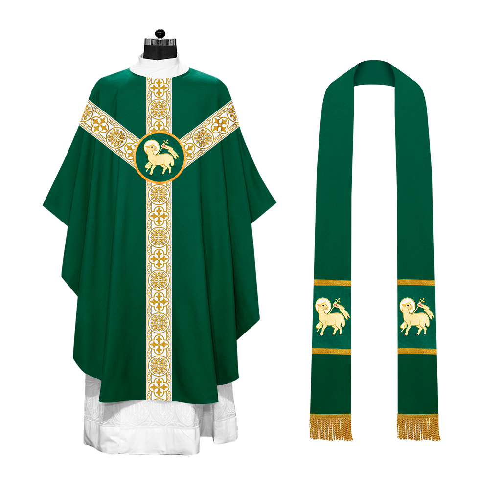 Gothic Chasuble Vestment with Motif and White Orphrey