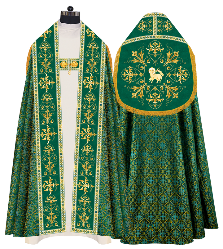 Embroidered Roman Cope Vestment with Braided Trims