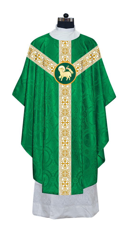 Gothic Chasuble Vestment with Motif and White Orphrey