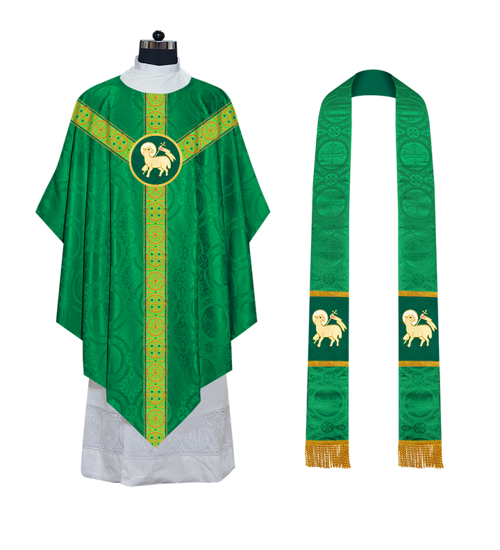 Liturgical Pugin Chasuble with Woven Designer Braided Orphrey