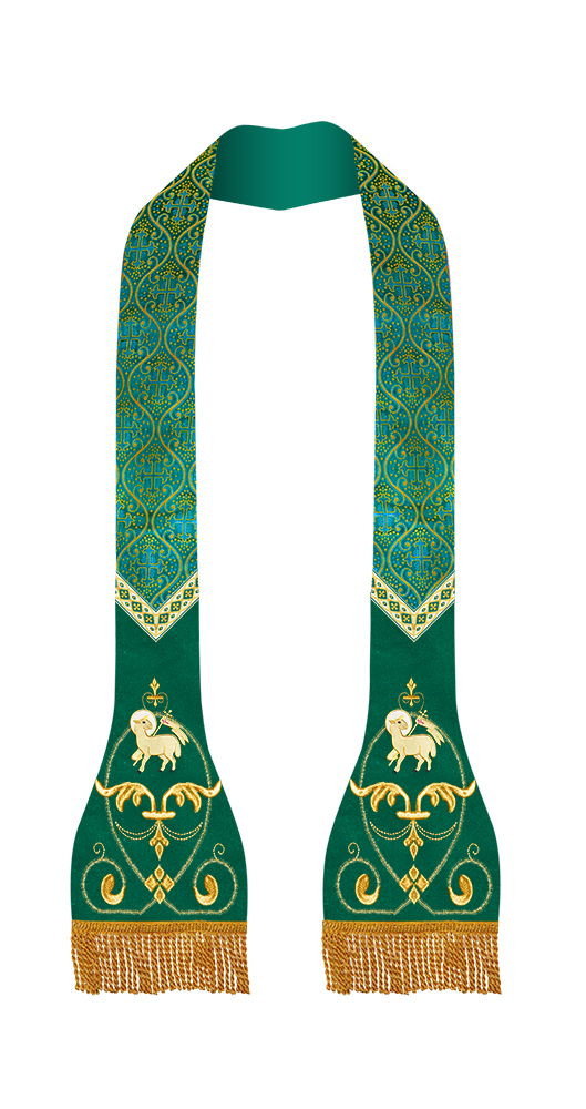 Liturgical Roman stole with Embroidered Trims