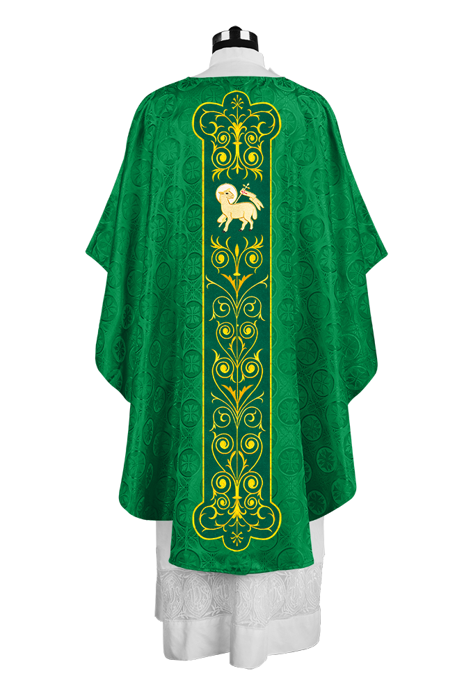 Liturgical Priest Chasuble with Vintage-Style Embroidered Orphrey