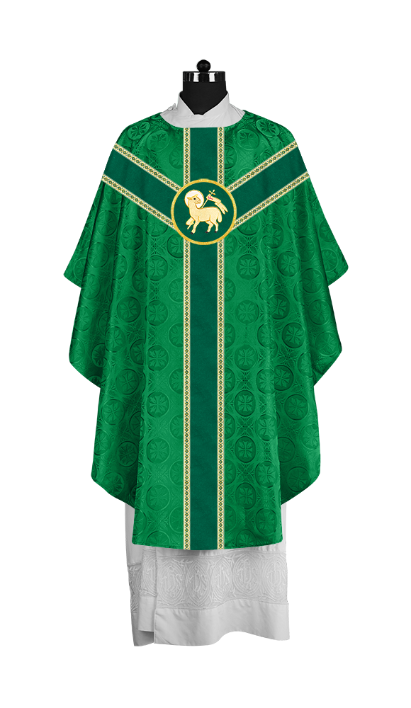 Liturgical Gothic Chasuble with Embroidered Motif and Plain Orphrey
