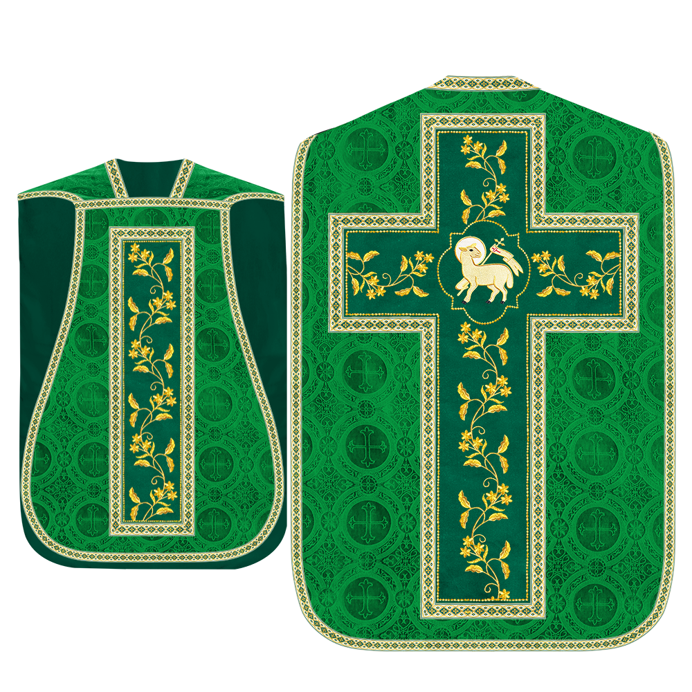 Roman Chasuble Vestment With Floral Design and Trims