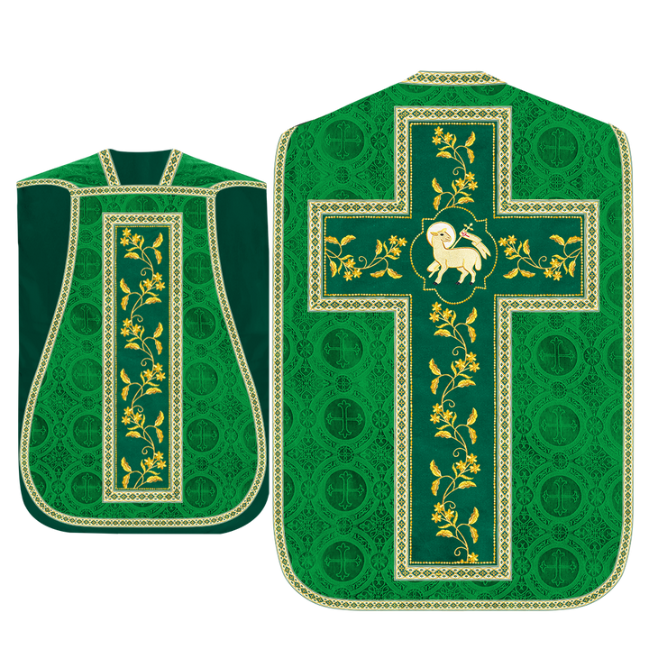 Roman Chasuble Vestment With Floral Design and Trims