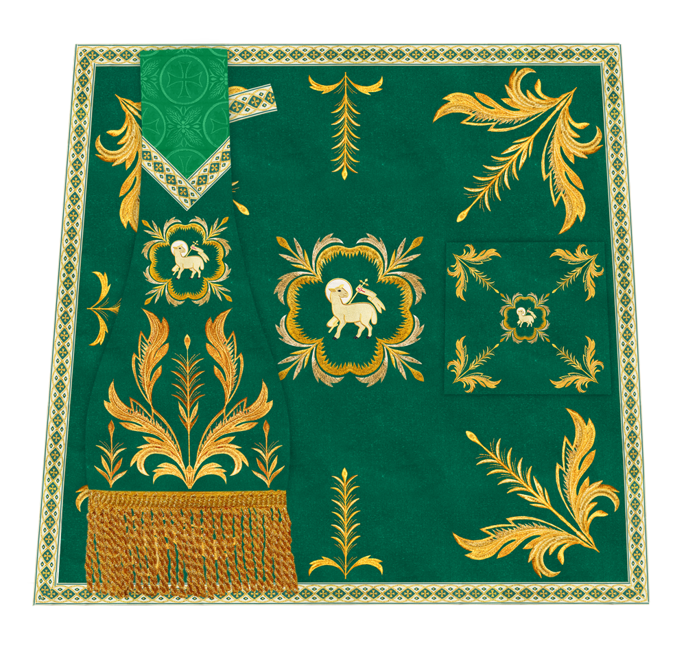 Altar Table Cloth with Fine Embroidered Trims & Spiritual Motifs