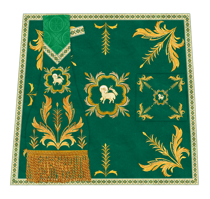 Altar Table Cloth with Fine Embroidered Trims & Spiritual Motifs