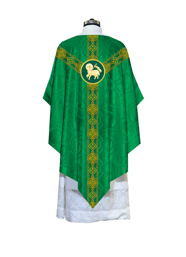 Liturgical Pugin Chasuble with Woven Designer Braided Orphrey