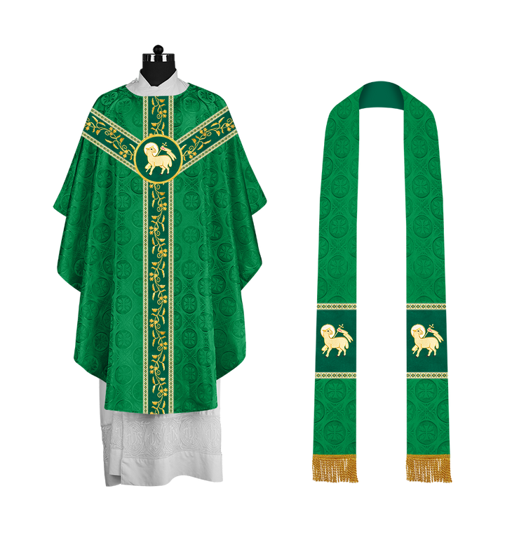 Traditional Gothic Chasuble Vestment with Floral Embroidery & Trims