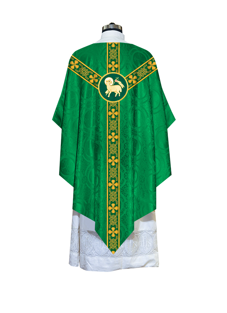 Liturgical Pugin Chasuble with Woven Designer Braided Orphrey