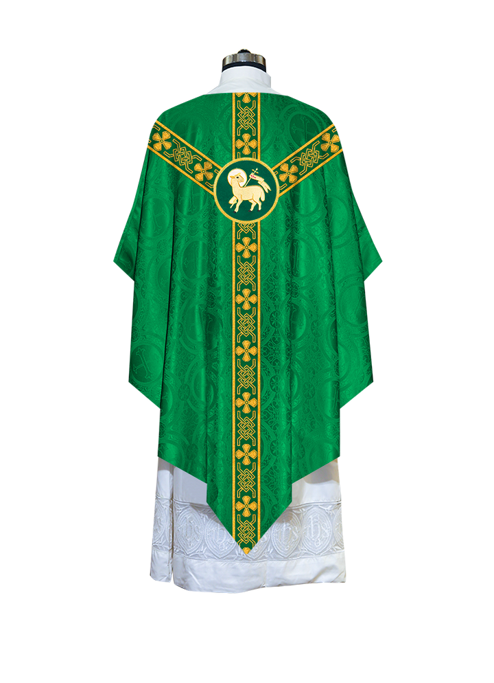 Liturgical Pugin Chasuble with Woven Designer Braided Orphrey