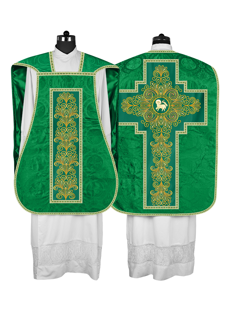 Roman Chasuble Vestment enriched With Coloured Braids and Trims