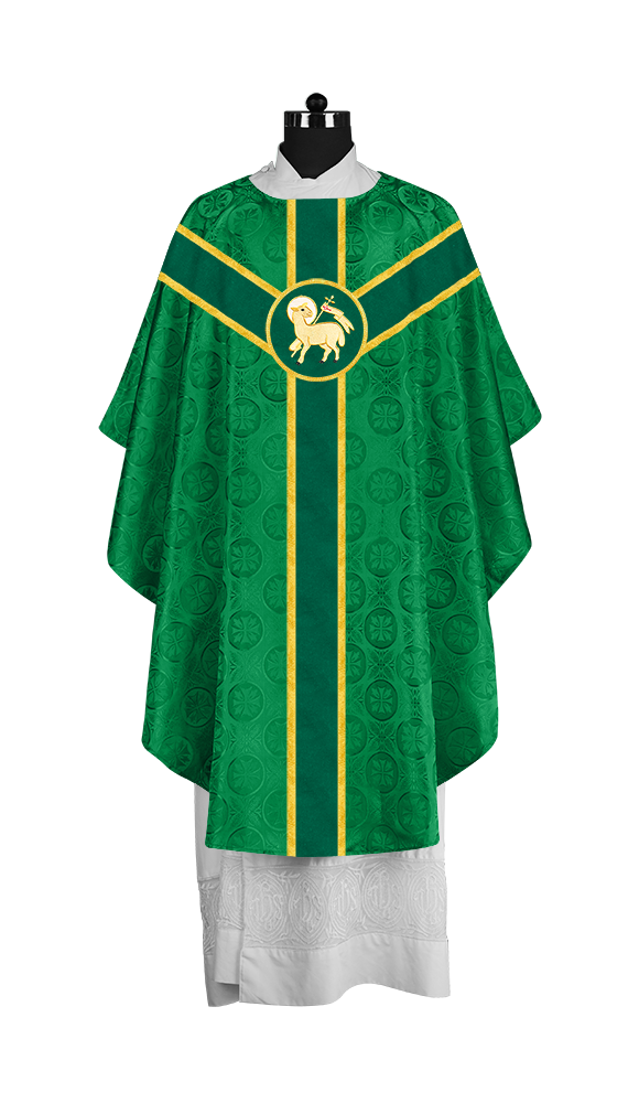 Liturgical Gothic Chasuble with Embroidered Motif and Plain Orphrey