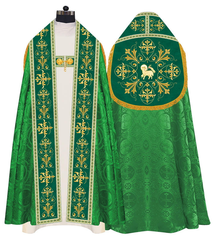 Embroidered Roman Cope Vestment with Braided Trims