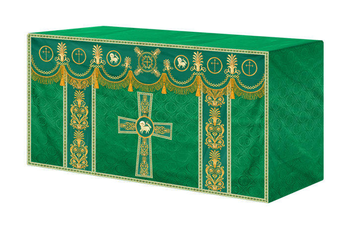 Traditional Altar Cloth with Embroidered Cross & Braided Trims