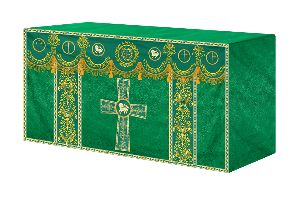 Ornate Altar Cloth with Gold Embroidery & Gothic Cross Design