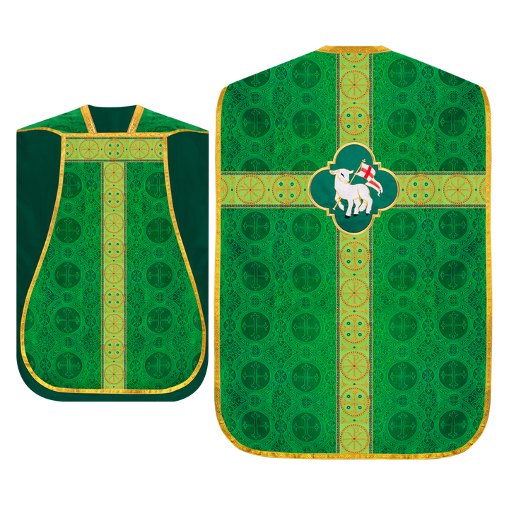 Roman Chasuble Vestment with Spiritual Motif and Ornate Braids