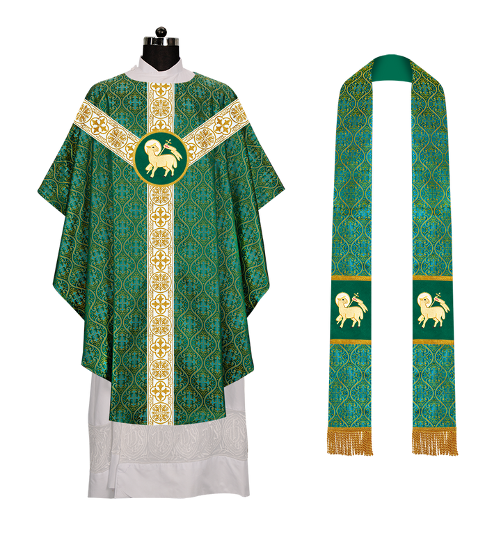 Gothic Chasuble Vestment with Motif and White Orphrey