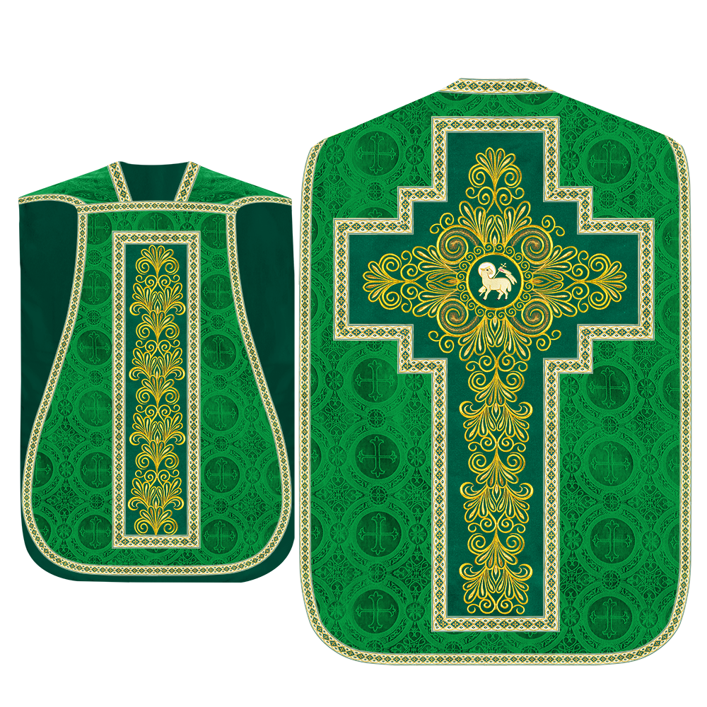 Roman Chasuble Vestment enriched With Coloured Braids and Trims